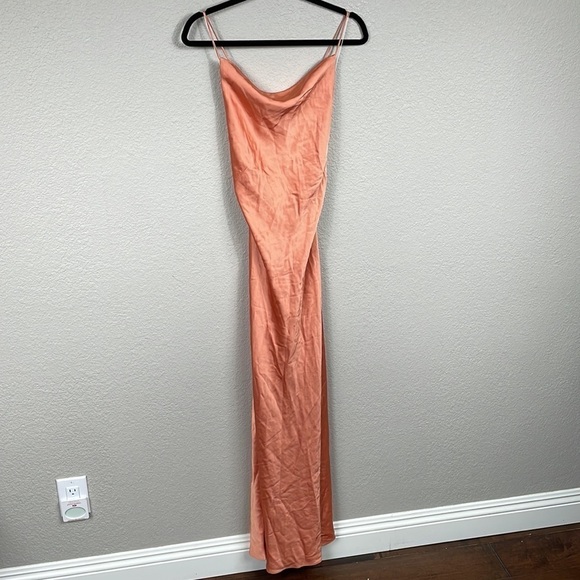 Significant Other Aila Dress Open Back Cowl Neck Satin Midi Nougat - Picture 3 of 13